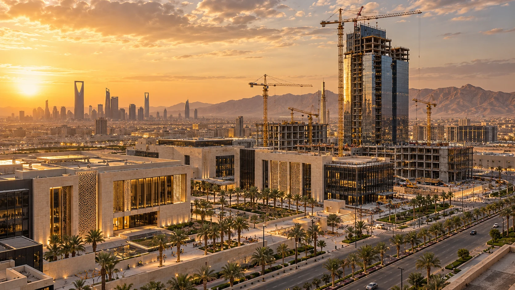 Illustrative Saudi construction panorama